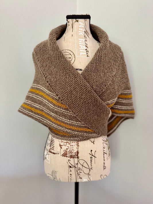 Highland Warrior Wrap - Gold-Accented Hand-Knitted Shawl