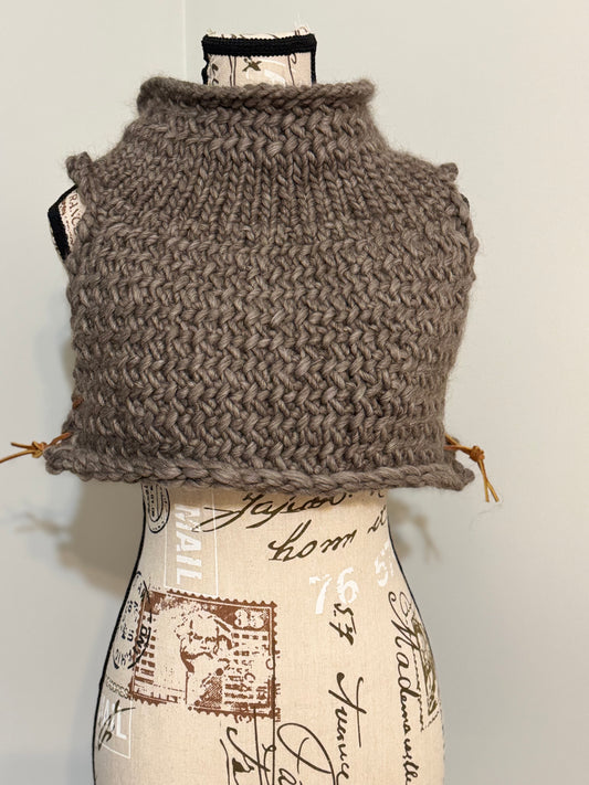 Cozy Huntress Vest - Hand-Knitted Leather-Laced Herringbone Vest