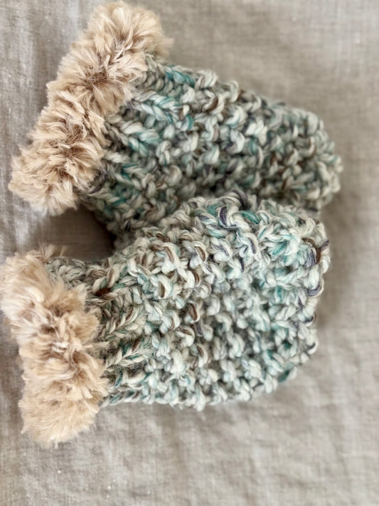Artemis Handwarmers - Hand-Knitted Seed Stitch with Faux Fur Trim
